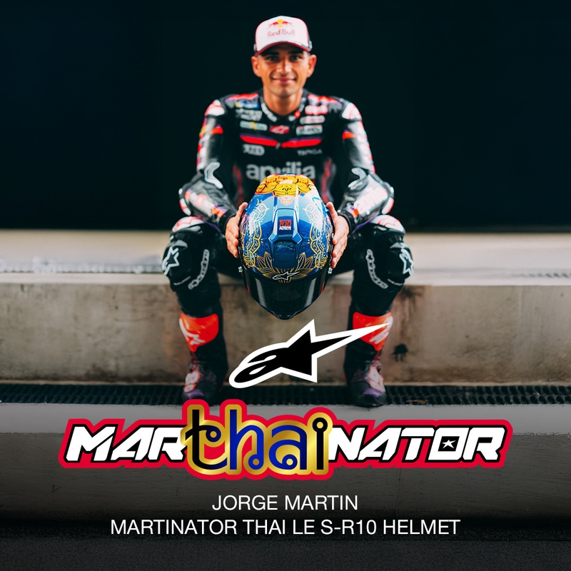 Integrální helma na motorku Alpinestars Supertech R10 Marthainator limitovaná edice JORGE MARTIN modro perleťovo zlato červená
