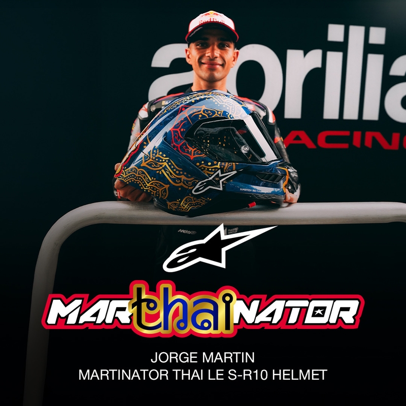 Integrální helma na motorku Alpinestars Supertech R10 Marthainator limitovaná edice JORGE MARTIN modro perleťovo zlato červená