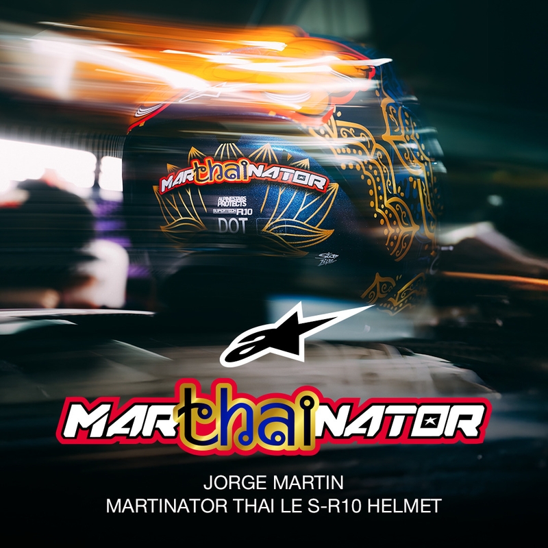 Integrální helma na motorku Alpinestars Supertech R10 Marthainator limitovaná edice JORGE MARTIN modro perleťovo zlato červená