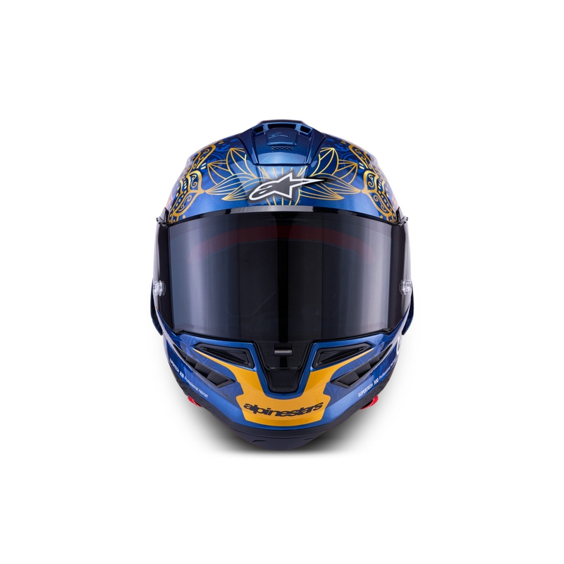 Integrální helma na motorku Alpinestars Supertech R10 Marthainator limitovaná edice JORGE MARTIN modro perleťovo zlato červená
