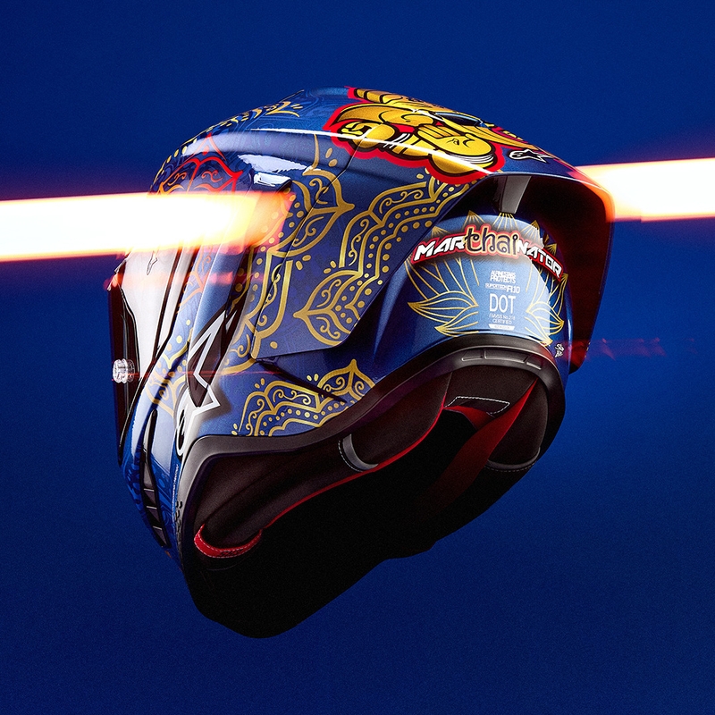 Integrální helma na motorku Alpinestars Supertech R10 Marthainator limitovaná edice JORGE MARTIN modro perleťovo zlato červená