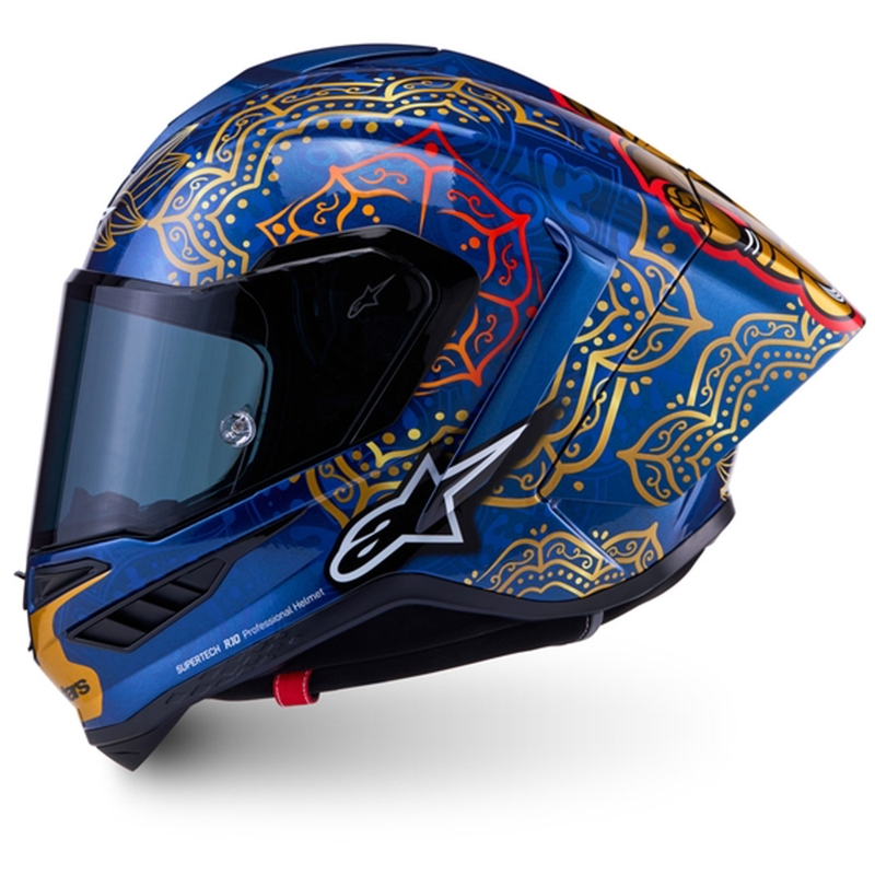 Integrální helma na motorku Alpinestars Supertech R10 Marthainator limitovaná edice JORGE MARTIN modro perleťovo zlato červená