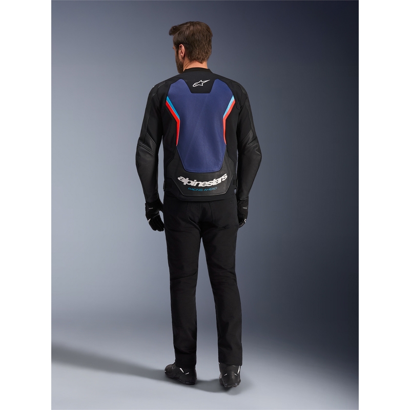 Kožená bunda na motorku Alpinestars GP Force V2 černo-modro-fluo červená