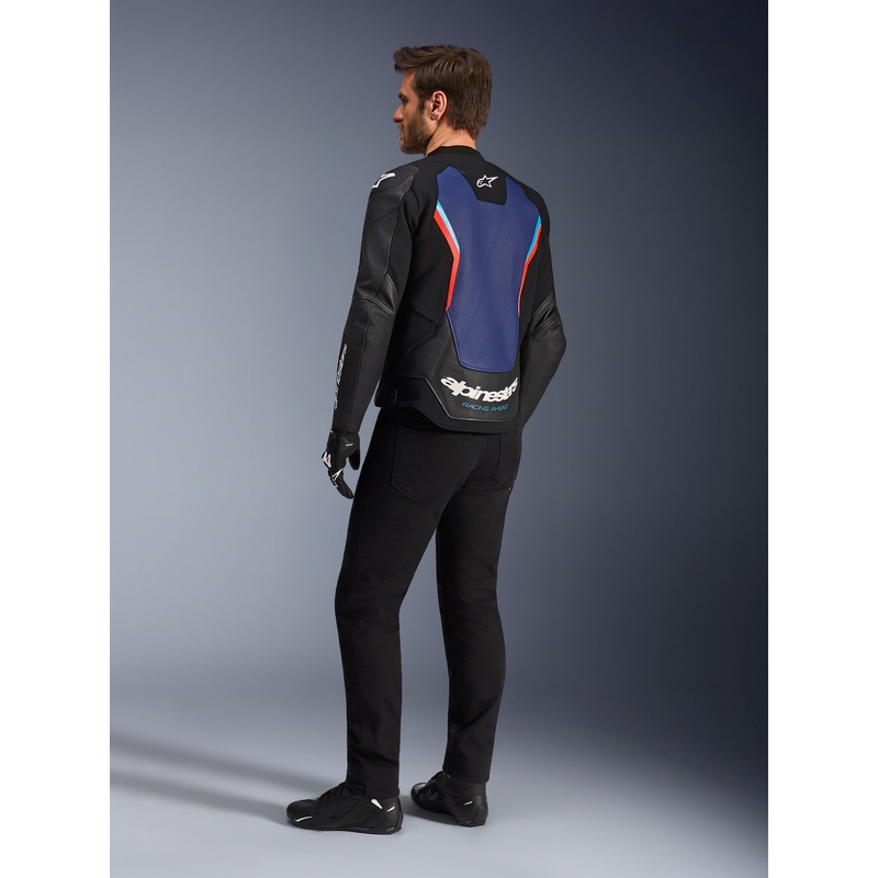 Kožená bunda na motorku Alpinestars GP Force V2 černo-modro-fluo červená