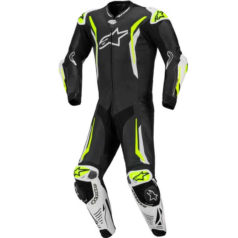 Jednodílná kožená kombinéza na motorku Alpinestars GP TECH V5 černo-bílo-fluo žlutá