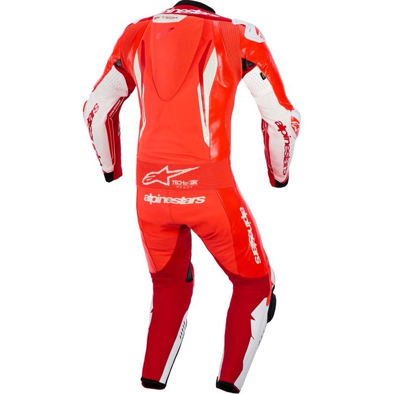 Jednodílná kožená kombinéza na motorku Alpinestars GP TECH V5 fluo červeno-červeno-bílá