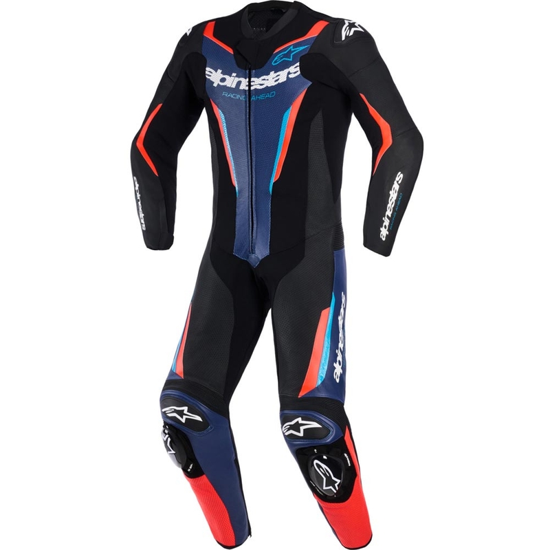 Jednodílná kombinéza na motorku Alpinestars GP FORCE V2 černo-modro-fluo červená-