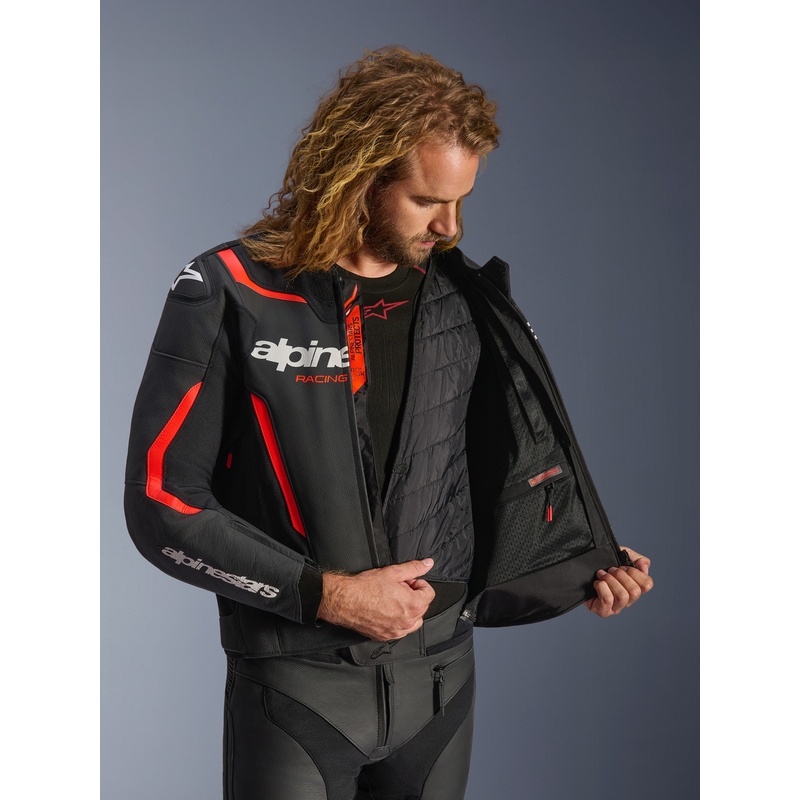 Kožená bunda na motorku Alpinestars GP Force V2 černo-fluo červeno-bílá