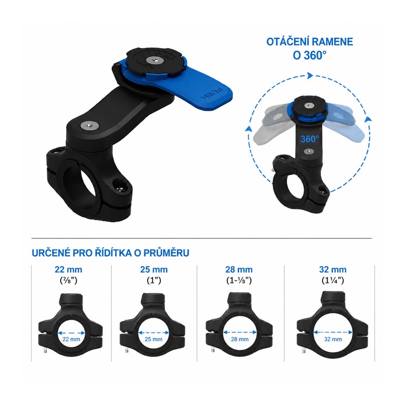 Držák pro upevnění telefonu na řídítka Quad Lock® Motorcycle Handlebar Mount (V2)