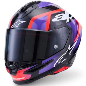 Integrální helma na motorku Alpinestars S-R7 Lumen černo-fialovo-fluo červeno-bílá