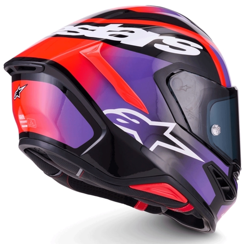 Integrální helma na motorku Alpinestars S-R7 Lumen černo-fialovo-fluo červeno-bílá