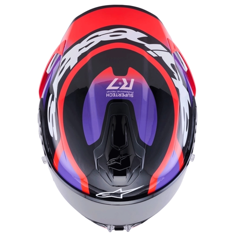 Integrální helma na motorku Alpinestars S-R7 Lumen černo-fialovo-fluo červeno-bílá