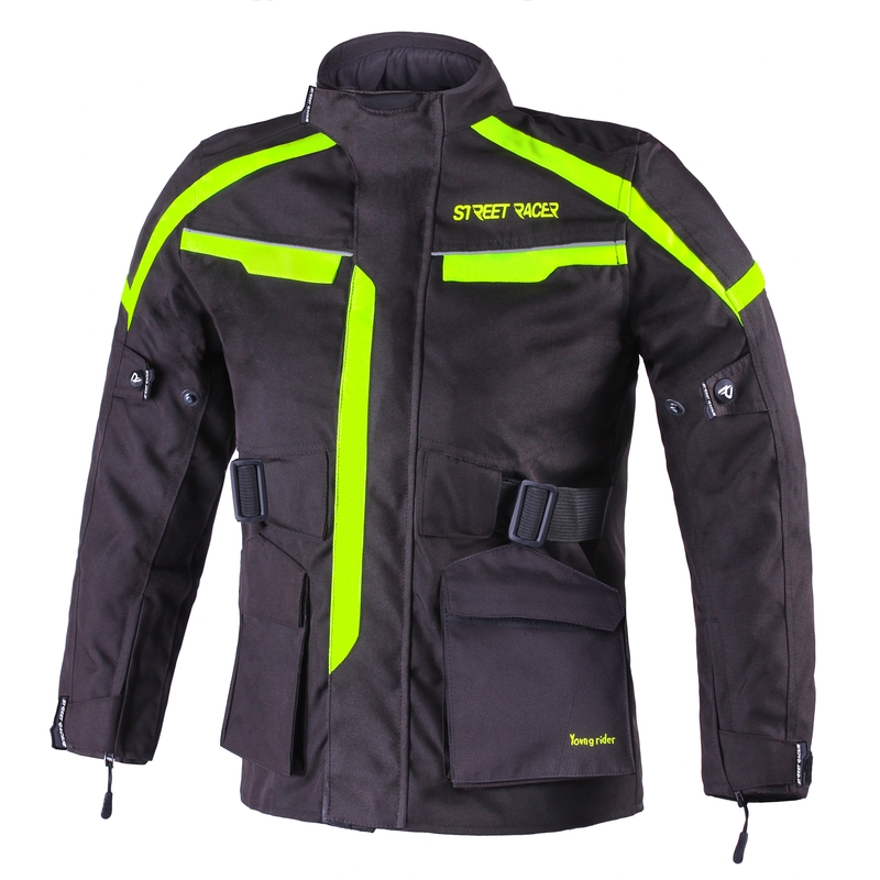 Dětská bunda na motorku Street Racer Drago černo-fluo žlutá výprodej