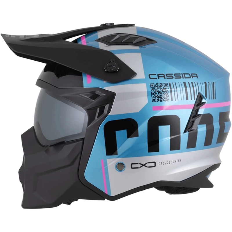Modulární helma na motorku Cassida Cross Country Code perleťově modro-stříbrno-růžovo-černá