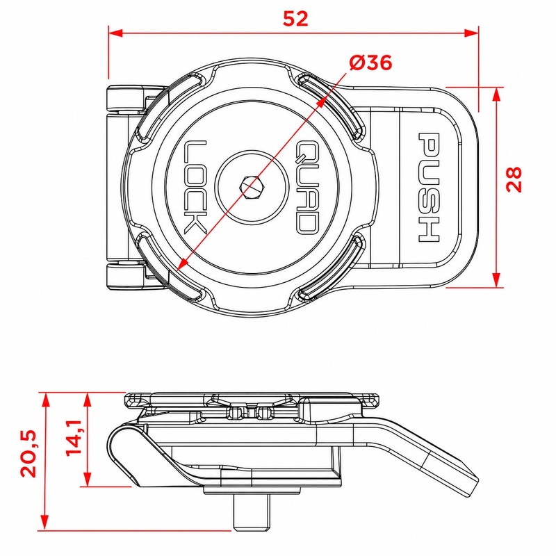 Hlava držáku mobilu Quad Lock® 360 Short Lever černá