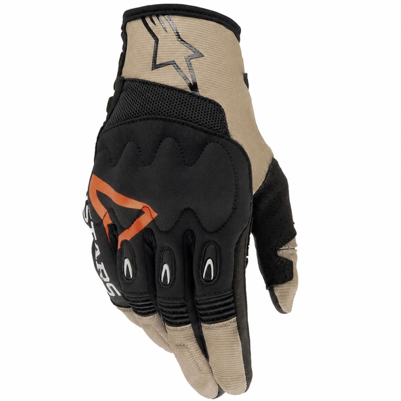 Motokrosové rukavice Alpinestars Techdura černo-hnědo-fluo červené