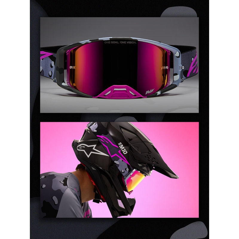 Motokrosové brýle Alpinestars Supertech Lone fialové camo se zrcadlově růžovým plexi