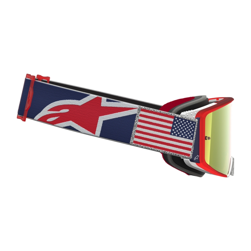 Motokrosové brýle Alpinestars Supertech Fiftyfold modro-červeno-bílé se zrcadlovým červeným plexi