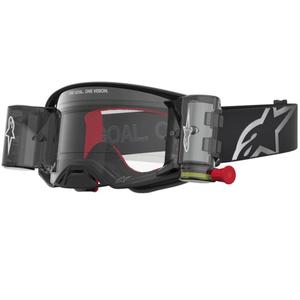 Motokrosové brýle Alpinestars Supertech ROLL-OFF černo-stříbrné s čirým plexi