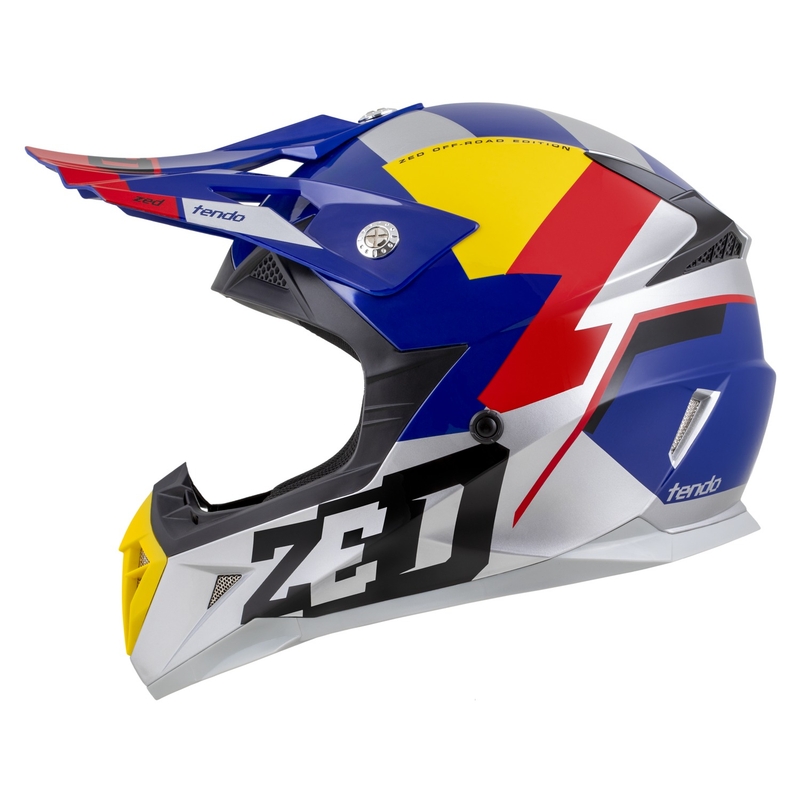 Motokrosová helma ZED X1.9 Tendo perleťově modro-červeno-žluto-stříbrná - II. jakost