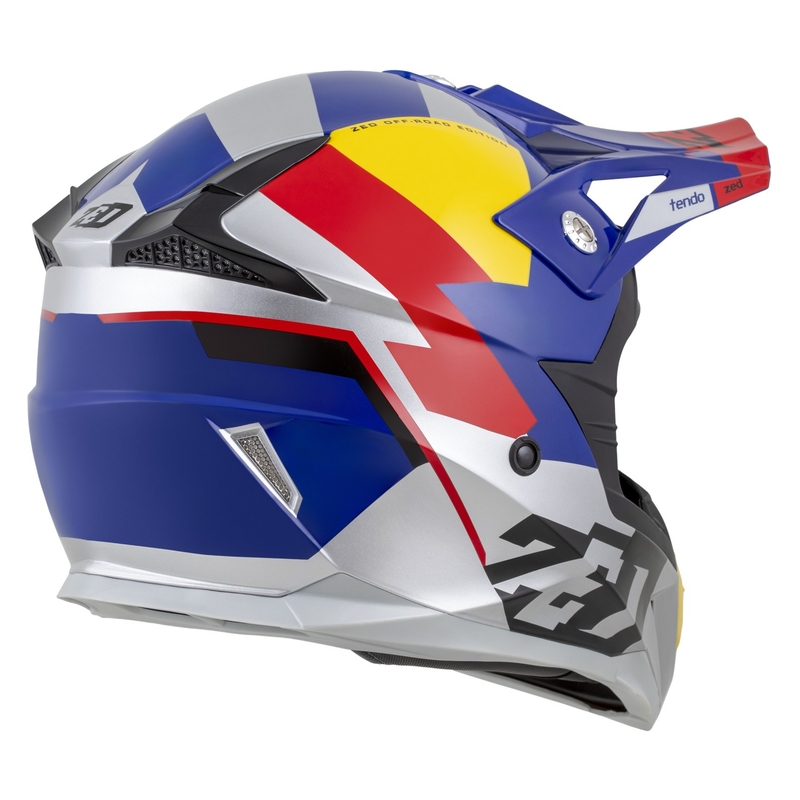 Motokrosová helma ZED X1.9 Tendo perleťově modro-červeno-žluto-stříbrná - II. jakost