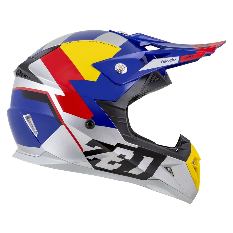 Motokrosová helma ZED X1.9 Tendo perleťově modro-červeno-žluto-stříbrná - II. jakost