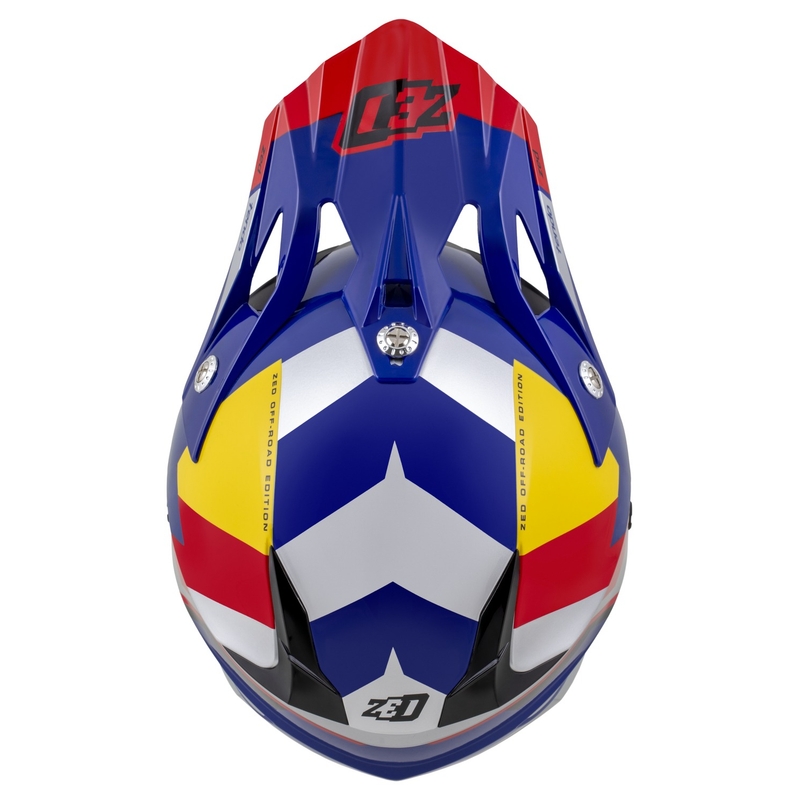 Motokrosová helma ZED X1.9 Tendo perleťově modro-červeno-žluto-stříbrná - II. jakost