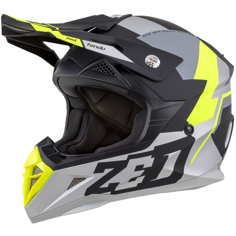 Dětská motokrosová helma ZED X1.9D TENDO matná černo-tmavě šedo-světle šedo-fluo žlutá - II. jakost