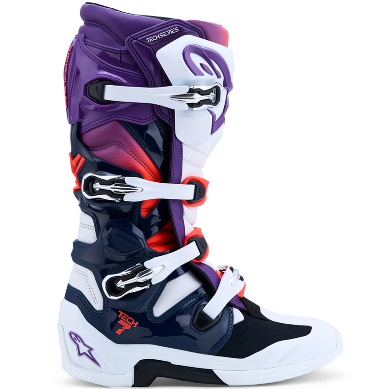 Motokrosové boty Alpinestars TECH 7 fialovo-bílo-tmavě modro-fluo červené