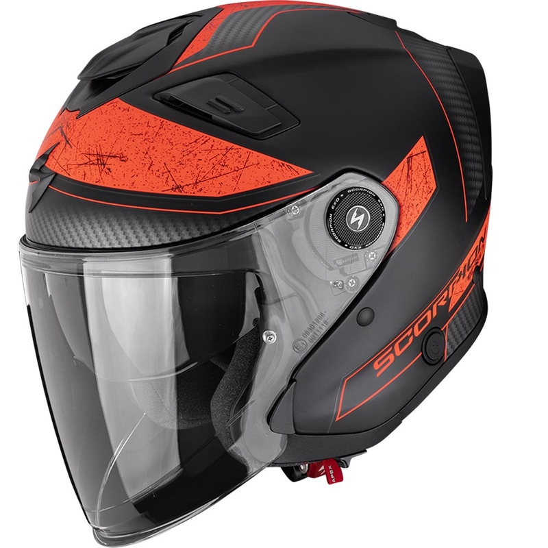 Otevřená helma na motorku Scorpion EXO-GT Jet Crest matná černo-červená