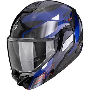Překlápěcí helma na motorku Scorpion EXO-TECH II Carbon Drift černo-stříbrno-modrá