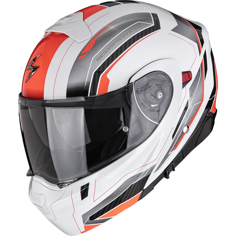 Výklopná helma na motorku Scorpion EXO-930 EVO Space bílo-stříbrno-červená
