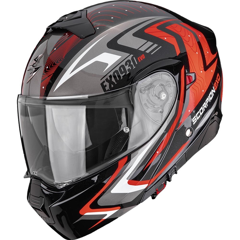 Výklopná helma na motorku Scorpion EXO-930 EVO Alpha černo-stříbrno-červená