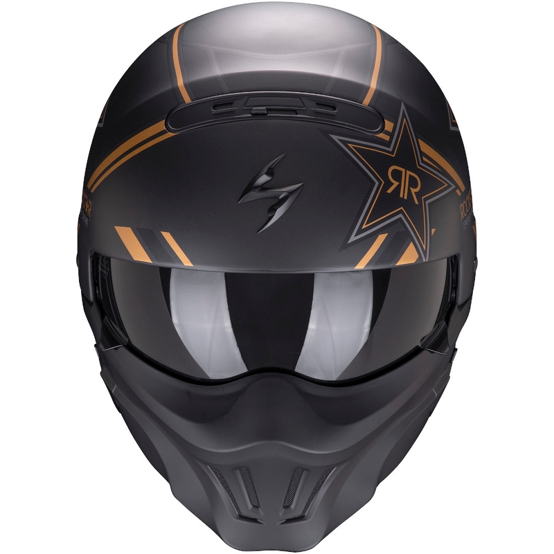 Otevřená přilba s maskou Scorpion EXO-COMBAT EVO Rockstar černo-zlatá
