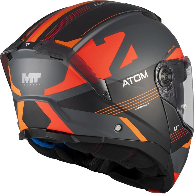 Výklopná helma na motorku MT Atom 2 SV Kaster C14 matná černo-šedo-oranžová
