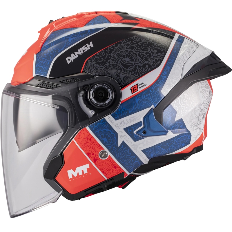 Otevřená helma na motorku MT Cosmo SV Danish 26 Season C5 modro-červeno-bílo-černá