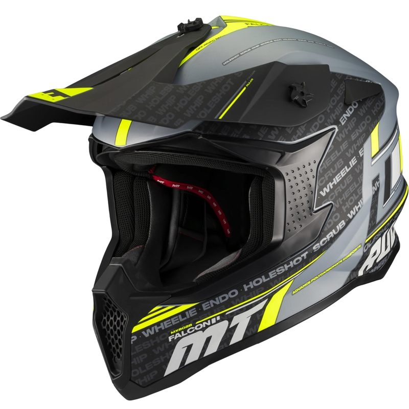 Motokrosová helma na motorku MT Falcon S Ruler C2 matná černo-šedo-fluo žlutá