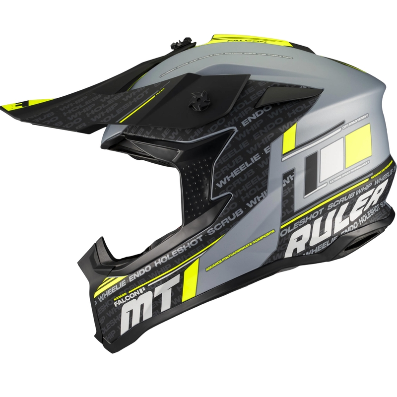 Motokrosová helma na motorku MT Falcon S Ruler C2 matná černo-šedo-fluo žlutá
