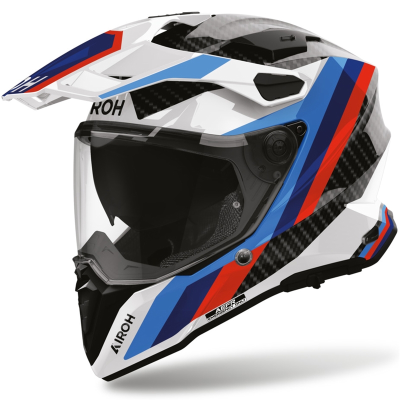 Enduro helma na motorku Airoh Commander 2 Carbon Rank černo-bílo-modrá