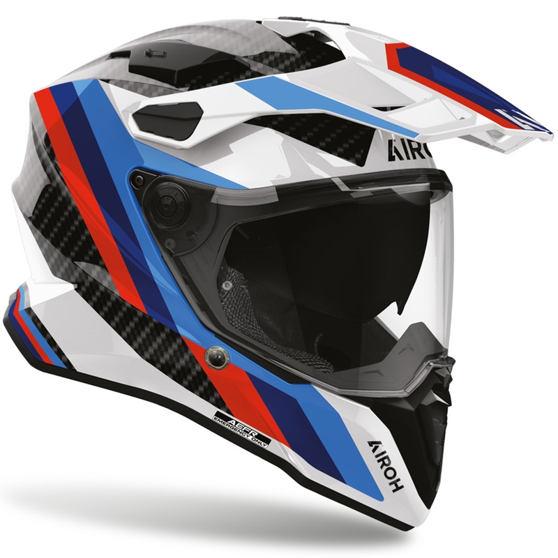 Enduro helma na motorku Airoh Commander 2 Carbon Rank černo-bílo-modrá