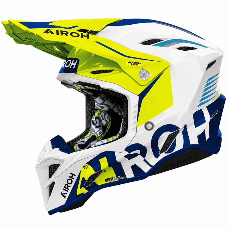 Motokrosová helma na motorku Airoh Aviator Factory Blame modro-žlutá