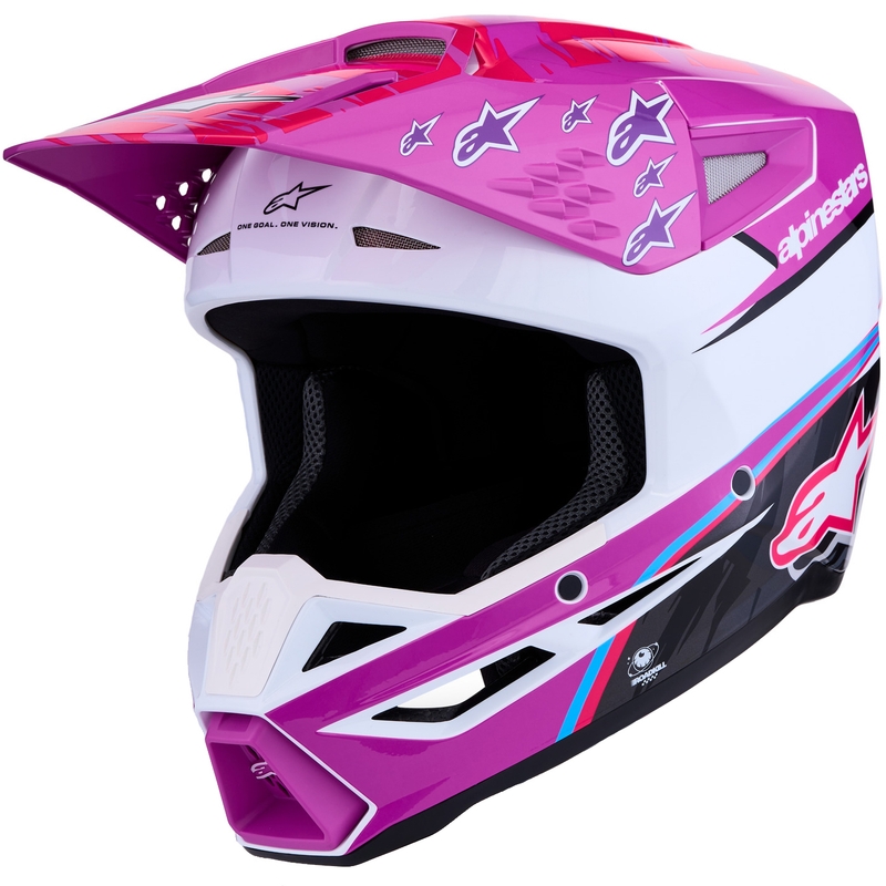Motokrosová helma na motorku Alpinestars S-M3 Falcon fialovo-bílo-fluo růžová