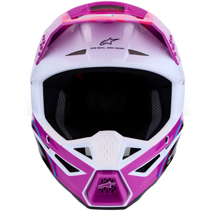 Motokrosová helma na motorku Alpinestars S-M3 Falcon fialovo-bílo-fluo růžová