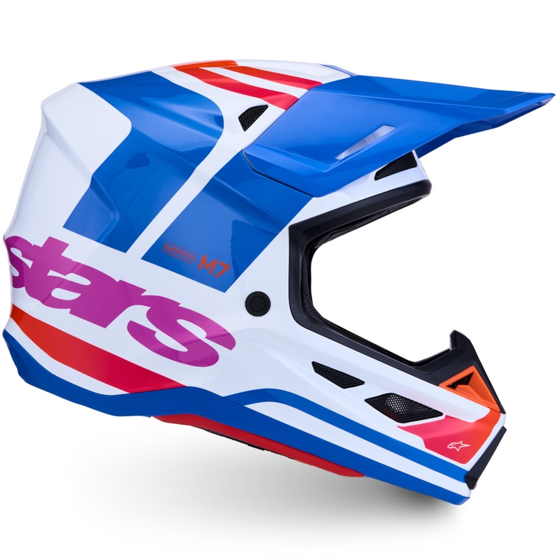 Motokrosová helma na motorku Alpinestars Supertech S-M7 Core bílo-modro-oranžová