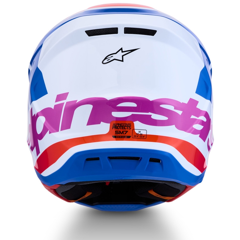 Motokrosová helma na motorku Alpinestars Supertech S-M7 Core bílo-modro-oranžová