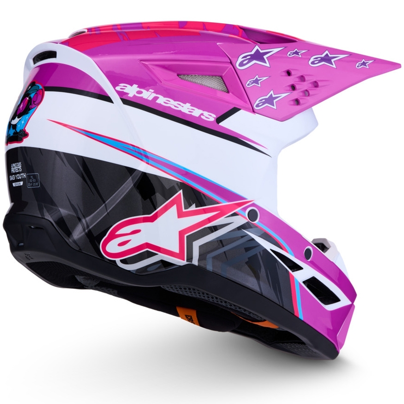 Dětská motokrosová helma na motorku Alpinestars S-M3 Falcon fialovo-bílo-černá