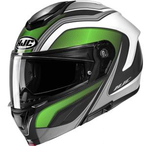 Výklopná helma na motorku HJC C92 Sirius MC4 černo-bílo-stříbrno-zelená