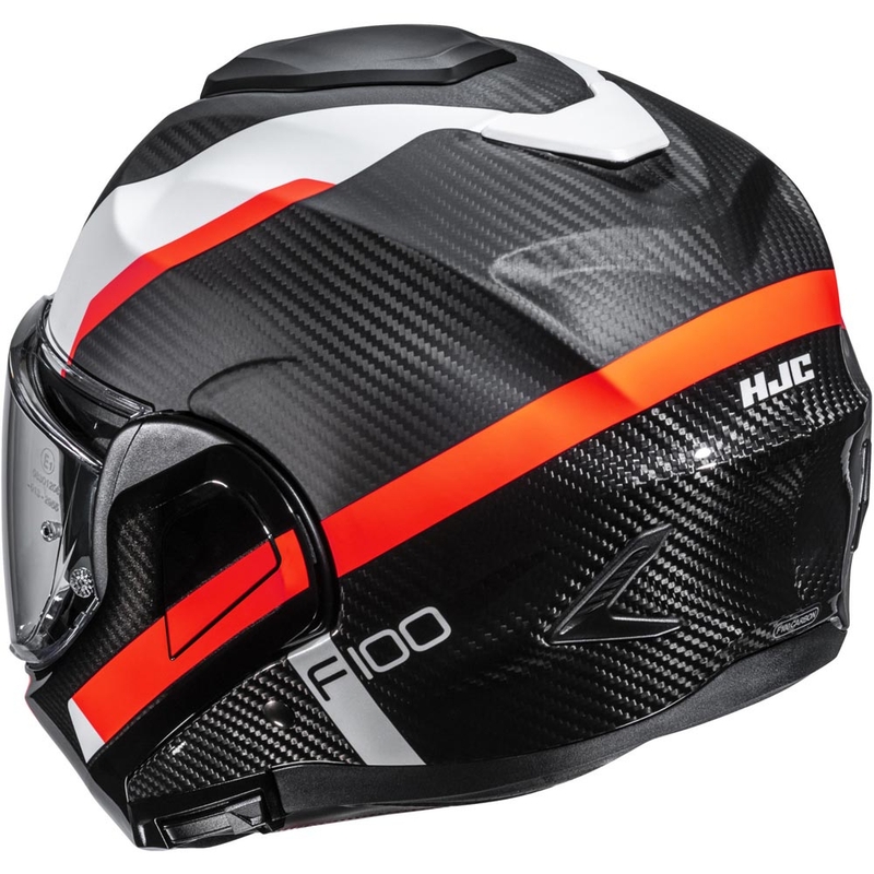 Překlápěcí helma na motorku HJC F100 Carbon Askan MC6HSF černo-oranžovo-bílo-červená