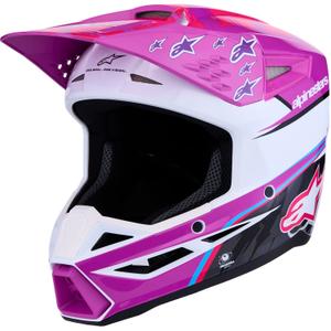 Dětská motokrosová helma na motorku Alpinestars S-M3 Falcon fialovo-bílo-černá