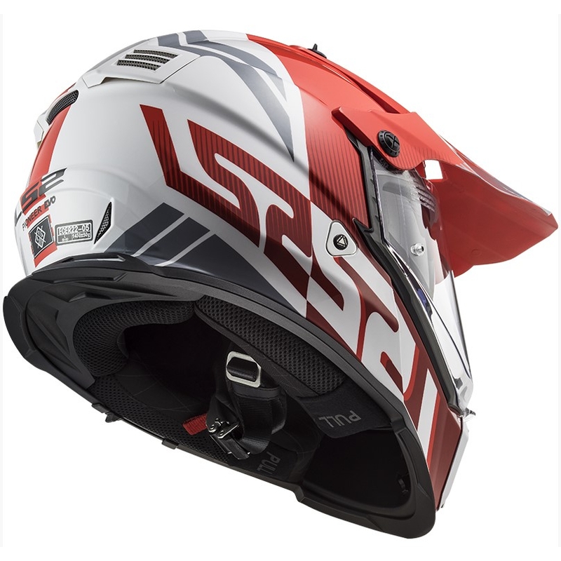 Enduro přilba LS2 MX436 Pioneer EVO Evolve bílo-šedo-červená